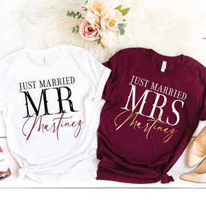 Mr and Mrs Just Married Shirts, Personalized Couples Matching Shirts,  Just Married, Bride and Groom shirts 177