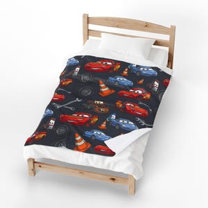 Dark Grey Lightning McQueen Cars Plush Blanket | Velveteen Cozy Kids Car Throw image 7