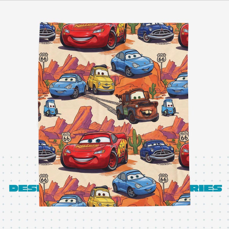 Lighting McQueen and Mater & Guido Finish Line Cars Blanket | Velveteen Plush Blanket image 2