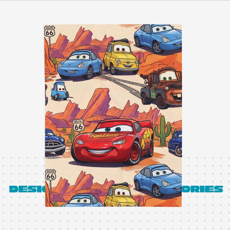 Lighting McQueen and Mater & Guido Finish Line Cars Blanket | Velveteen Plush Blanket image 1