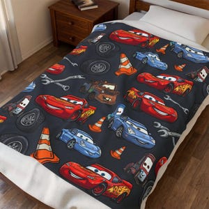 Dark Grey Lightning McQueen Cars Plush Blanket | Velveteen Cozy Kids Car Throw image 5