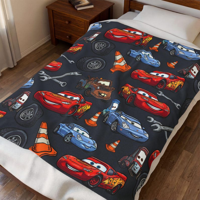 Dark Grey Lightning McQueen Cars Plush Blanket | Velveteen Cozy Kids Car Throw image 5