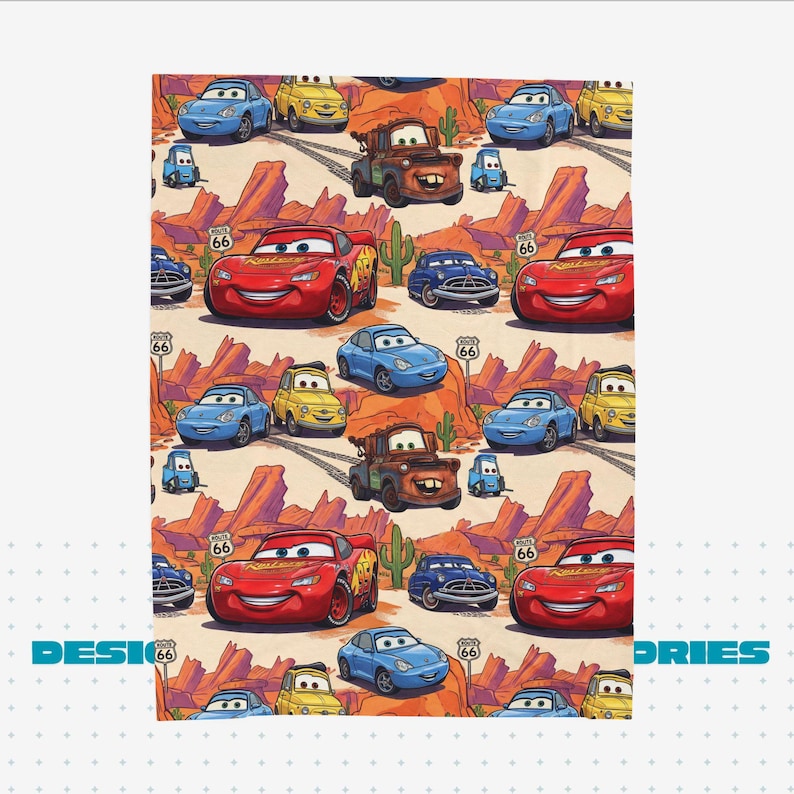 Lighting McQueen and Mater & Guido Finish Line Cars Blanket | Velveteen Plush Blanket image 8