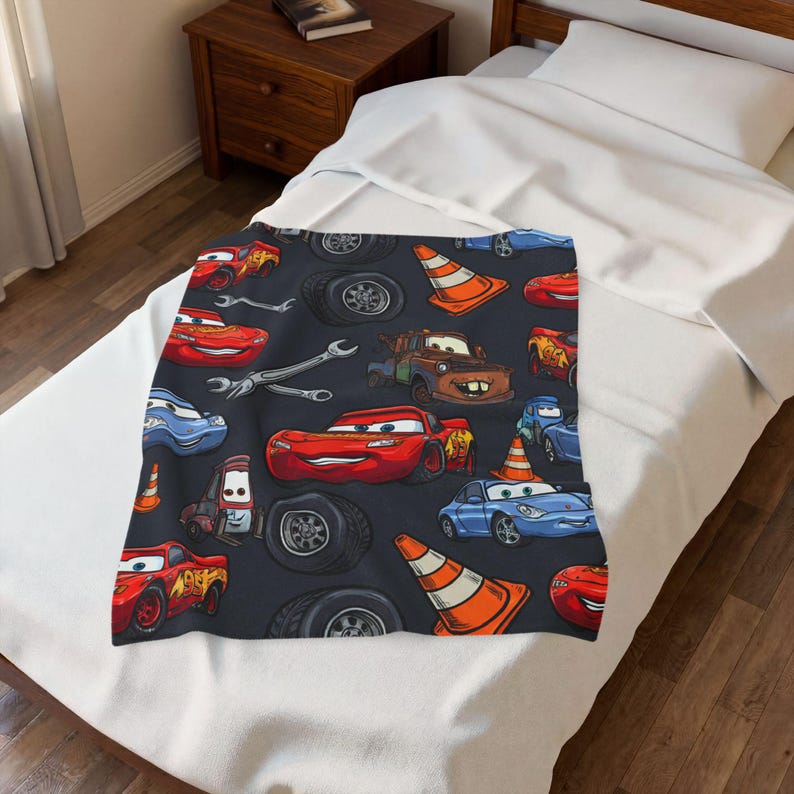 Dark Grey Lightning McQueen Cars Plush Blanket | Velveteen Cozy Kids Car Throw image 4