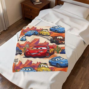 Lighting McQueen and Mater & Guido Finish Line Cars Blanket | Velveteen Plush Blanket image 4