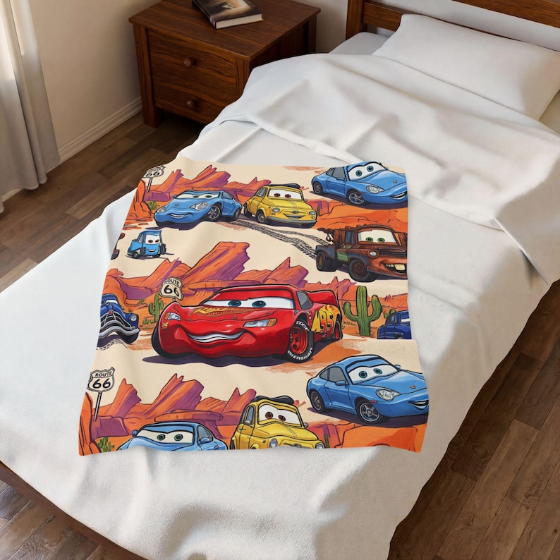 Lighting McQueen and Mater & Guido Finish Line Cars Blanket | Velveteen Plush Blanket image 4