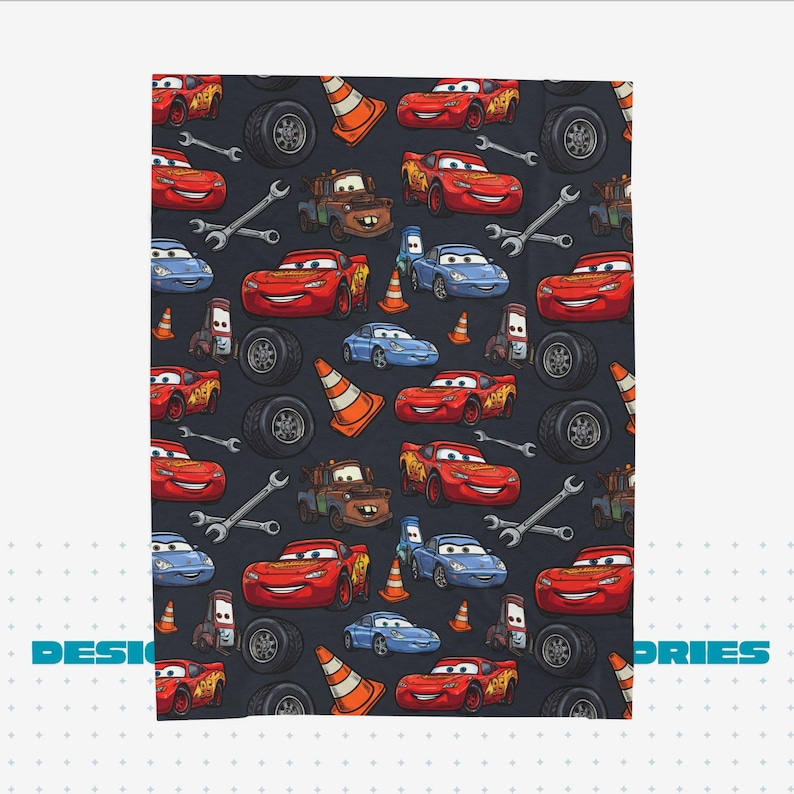 Dark Grey Lightning McQueen Cars Plush Blanket | Velveteen Cozy Kids Car Throw image 8