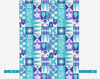 It's a Small World pattern Velveteen Plush Blanket | teal purple kids stroller throw