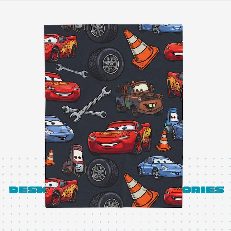 Dark Grey Lightning McQueen Cars Plush Blanket | Velveteen Cozy Kids Car Throw image 1