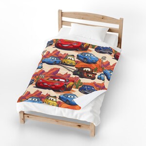 Lighting McQueen and Mater & Guido Finish Line Cars Blanket | Velveteen Plush Blanket image 7