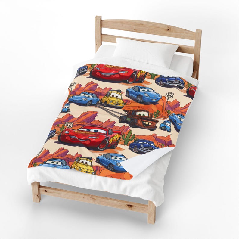 Lighting McQueen and Mater & Guido Finish Line Cars Blanket | Velveteen Plush Blanket image 7