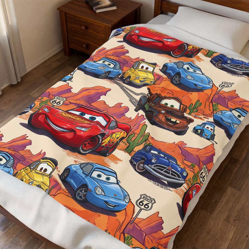 Lighting McQueen and Mater & Guido Finish Line Cars Blanket | Velveteen Plush Blanket image 5