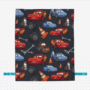 Dark Grey Lightning McQueen Cars Plush Blanket | Velveteen Cozy Kids Car Throw image 2