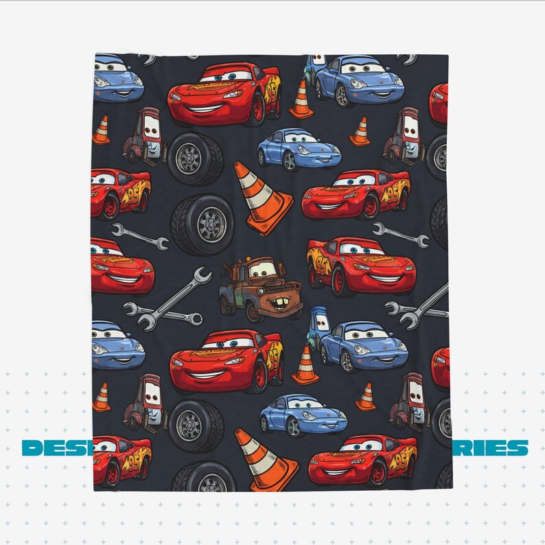 Dark Grey Lightning McQueen Cars Plush Blanket | Velveteen Cozy Kids Car Throw image 2