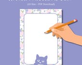 Purple Floral Cat Notes Page | A5 Journal Insert (PDF)