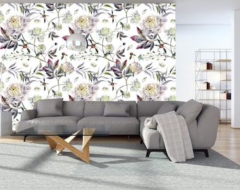 Watercolor Peonies Removable Wallpaper: Floral Wall Decor