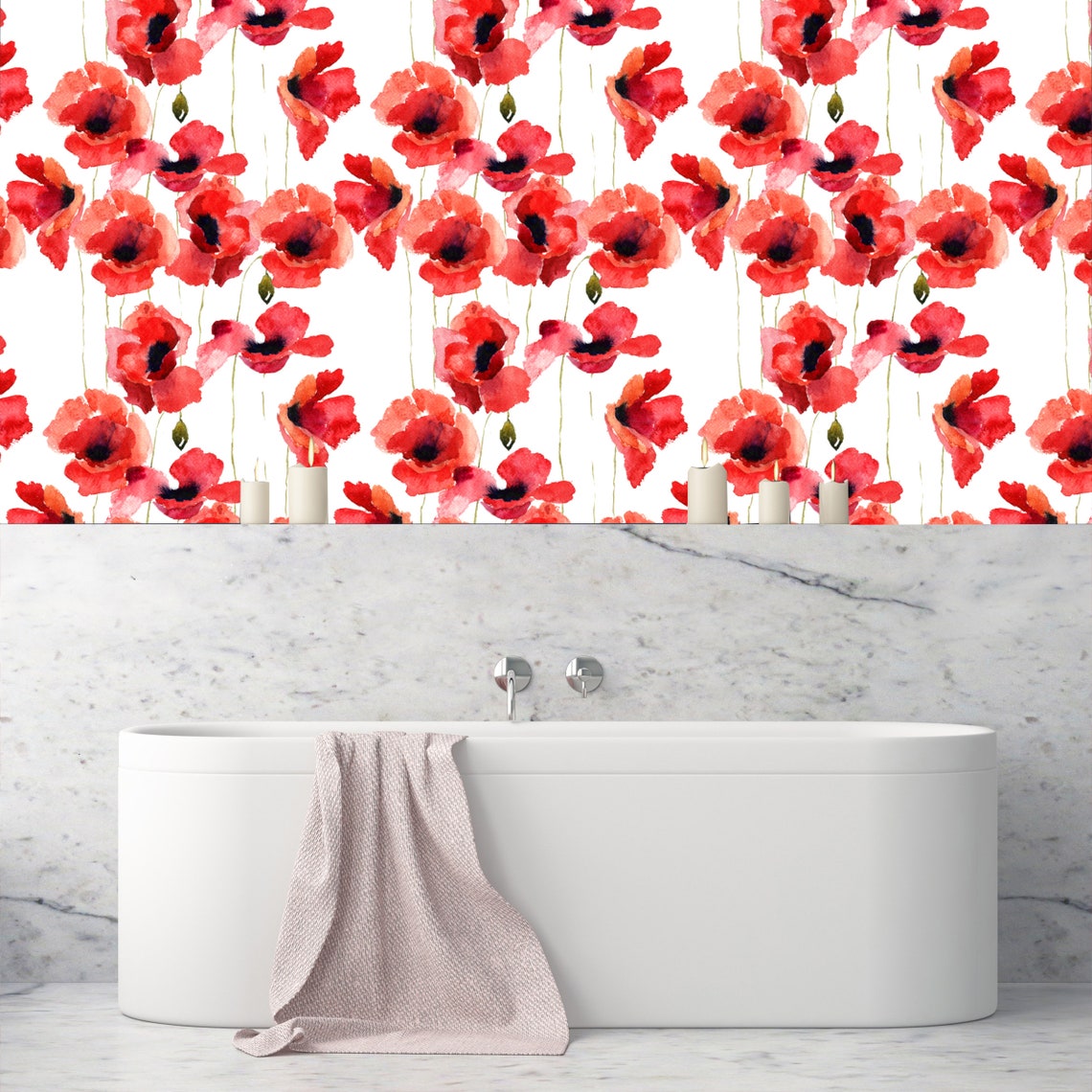 Red Poppies Peel and Stick Wallpaper wall Paper Removable Etsy