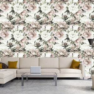 Peony Floral wallpaper, Removable wallpaper floral,Peony Murals Wallpaper,Peel and stick Peony Wallpaper