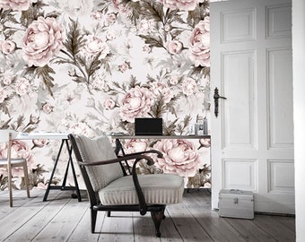 Papel pintado floral de peonía: vinilo despegable y adhesivo