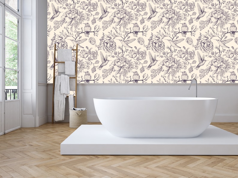 Removable Wallpaper Birds Peel and Stick Wallpaper Floral Etsy Canada