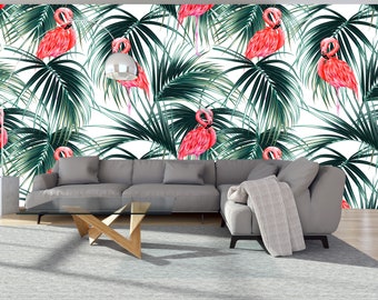 Tropical Flamingo Peel and Stick Wallpaper: Dutch Floral Removable Wallpaper