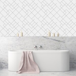 Removable wallpaper Black and off White, Geometric  peel and Stick wall paper, Temporary geometric wallpaper