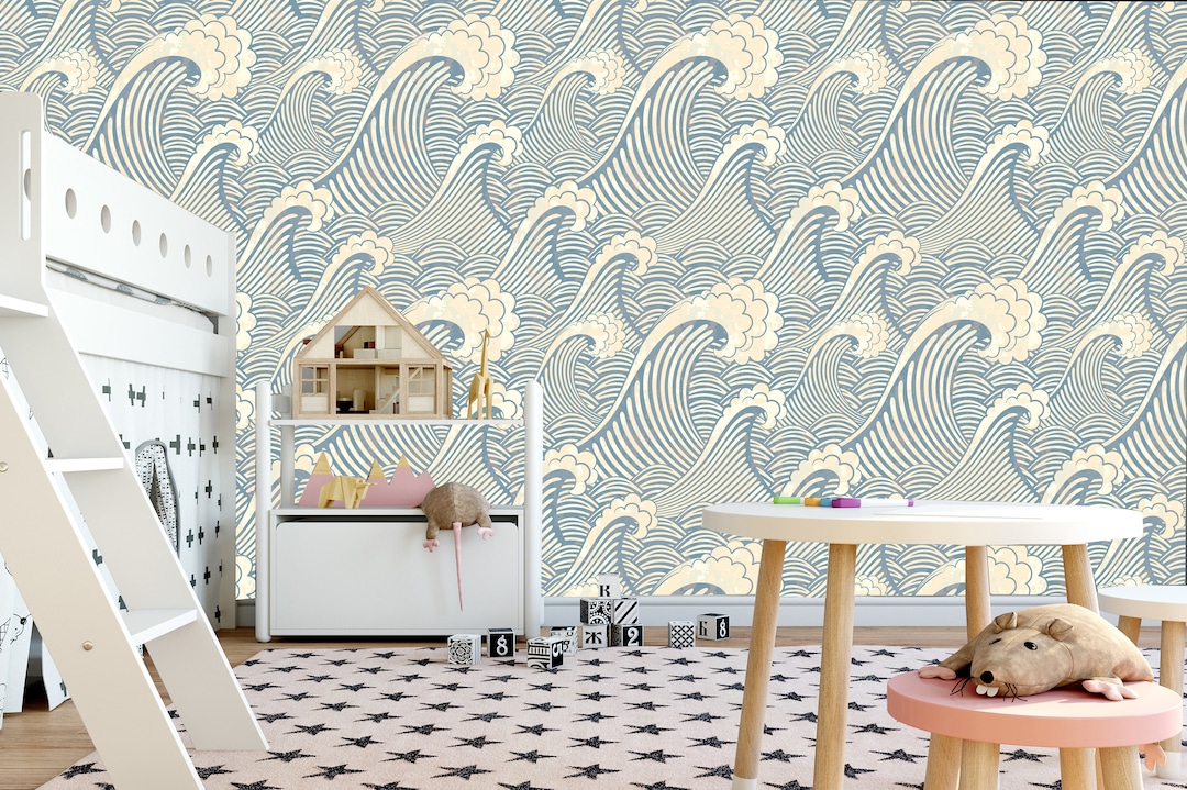 Waves Removable Wallpaper, Peel and Stick Wallpaper Waves, Ocean Waves ...