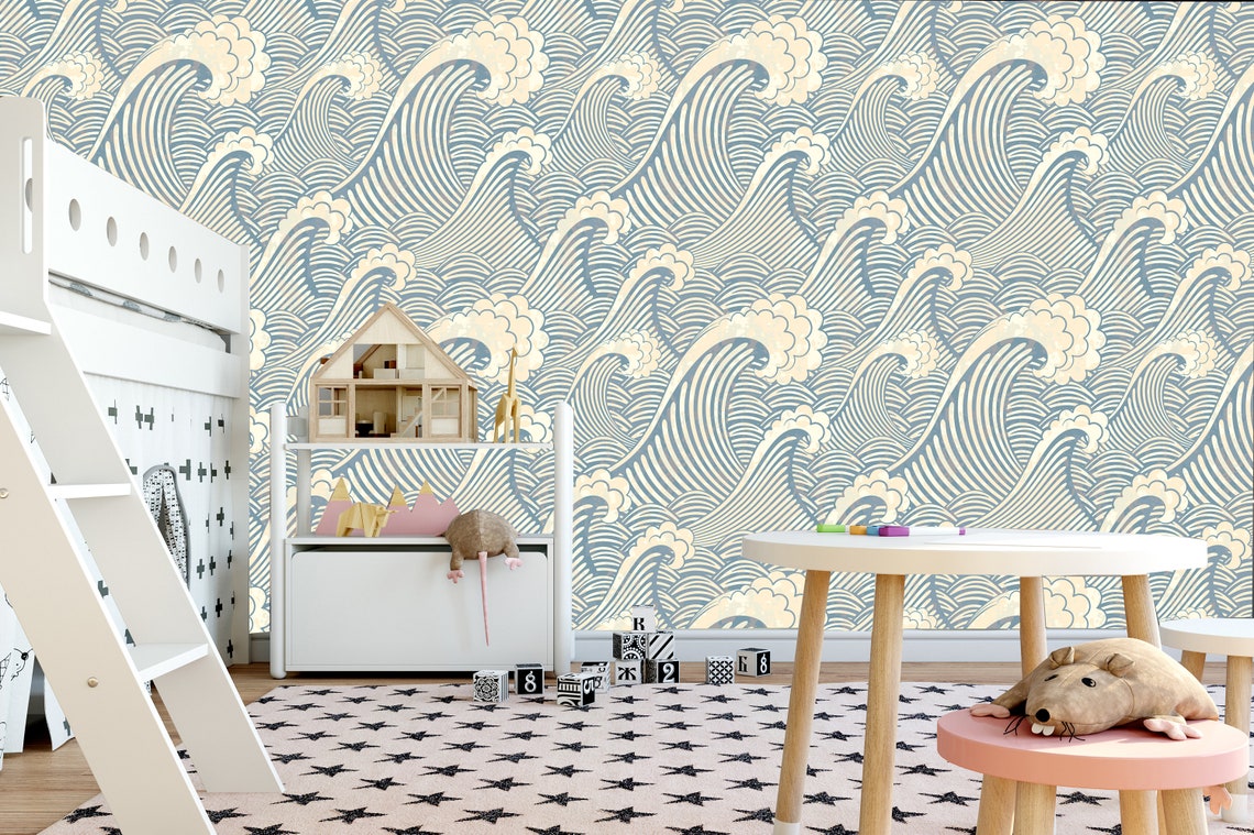 Waves Removable Wallpaper Peel and Stick Wallpaper Waves Etsy