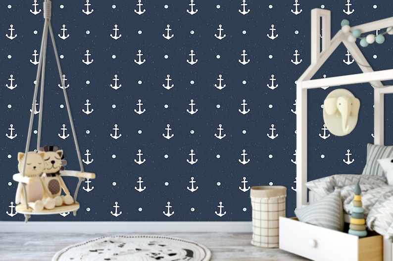 Anchor Nursery wallpaper kids blue Removable wallpaper Wallpaper nursery decor Kids Anchor Wall paper