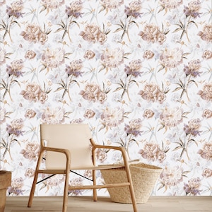 Blossom Peonies Peel en Stick Wallpaper, Rose Gold Peonies Verwijderbaar Behang, Aquarel Pioenrozen Behang