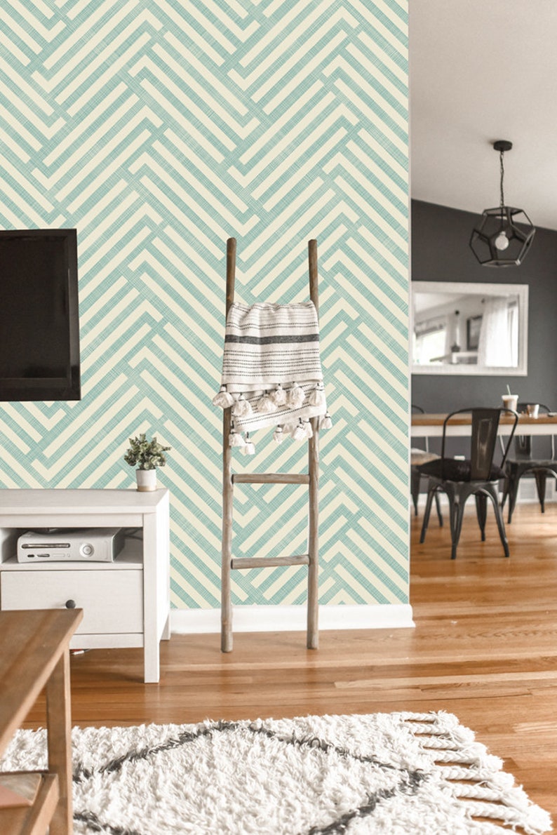Wall paper removable Geometric Green Wallpaper peel and Stick Retro