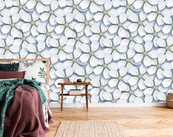White Petals Floral Removable Wallpaper - Peel and Stick