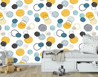 Circle Dots wallpaper, Peel and Stick wallpaper Circle, Watercolor Removable wallpaper,Baby Room wallpaper
