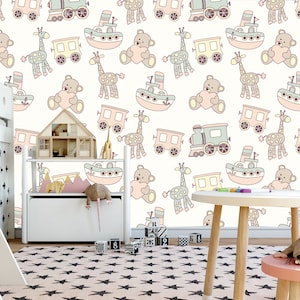 Animals Nursery wall paper, kids wallpaper peel and stick , Removable wallpaper, nursery baby boy wallpaper, self adhesive mural
