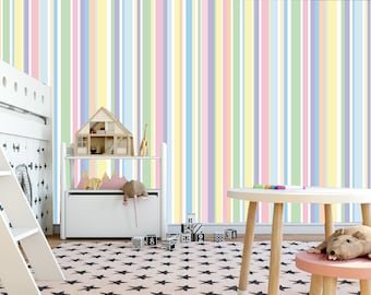 Rainbow Stripe Removable Wallpaper: Nursery Peel and Stick Wall Decor