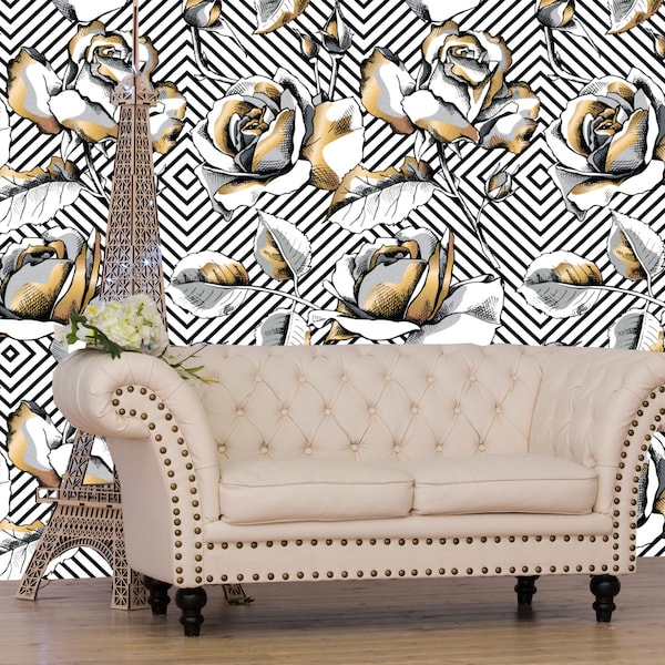 Gold Peony Wallpaper Etsy