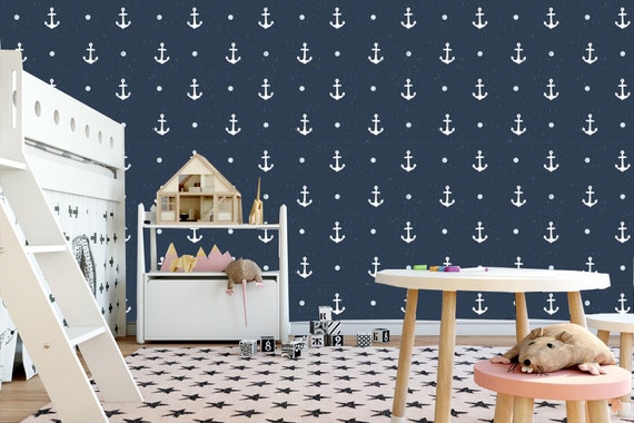 Anchor Nursery wallpaper kids blue Removable wallpaper Wallpaper nursery decor Kids Anchor Wall paper