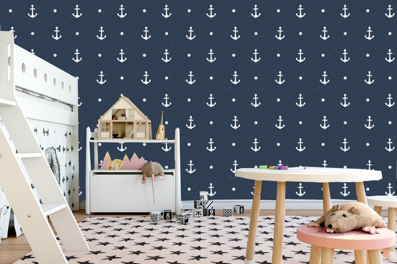 Anchor Nursery wallpaper kids blue Removable wallpaper Wallpaper nursery decor Kids Anchor Wall paper