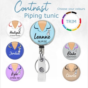 PERSONALISED Choose Your Colours Nurse Uniform Tunic with Fob Watch Retractable ID Card Badge Reel