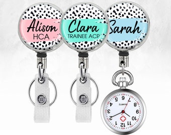 PERSONALISED Dalmatian Spots Brush Stroke Polka Dot Retractable ID Badge Reel for Nurse or Health Care Assistant Gift