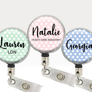 Polka Dot Personalised Name Retractable ID Card Badge Reel Pass Holder Choose Colour