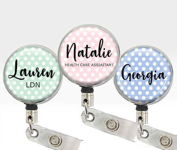 Polka Dot Personalised Name Retractable ID Card Badge Reel Pass Holder  Choose Colour -  Canada