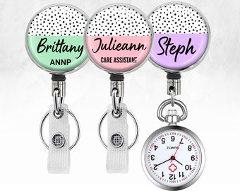 PERSONALISED Polka Dot Retractable ID Card Badge Reel for Nurse or Health Care Assistant Gift