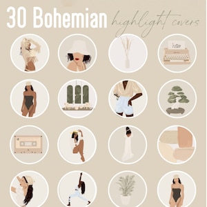 Bohemian Girl Highlight Covers Instagram dusty tones neutral beige boho lifestyle summer tropical icons Faceless Woman Illustration stories