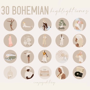 Highlight Covers Bohemian Girl Blonde | Boho, beige, neutral, summer, spring, travel instagram icons Faceless Woman illustration