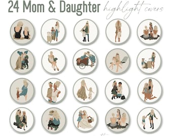 Highlight Covers Mom & Daughter for Instagram lifestyle, everyday, travel, fashion, faceless mom blog icons beige, neutral, natural tones