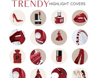 Highlight Covers Trendy Red | Fall, Lifestyle, Fashion, City, Beauty, Woman illustration Icons | Red Lips, Lipstick, Retro Car, fragrance