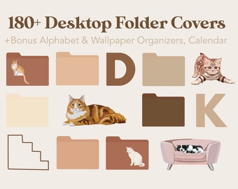 Folder Icons Cats for Mac| Covers, Brown, Beige, Neutral, Fall, Autumn , Minimal, Cozy | Desktop Organizer, Cumputer, Mac, MacBook Folders