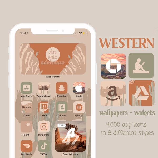 4,000 Western App Icons | Warm, earth tones, dusty, beige, boho, bohemian, desert app icons | Hand Drawn | Aesthetic Home Screen iPhone