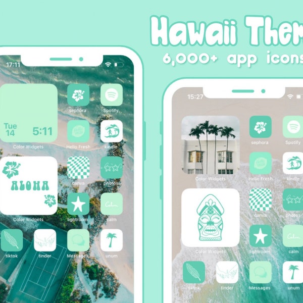 6,000 App Icons Hawaii | Summer, mint, pastel, light teal, aesthetic homescreen, wallpapers and widgets included